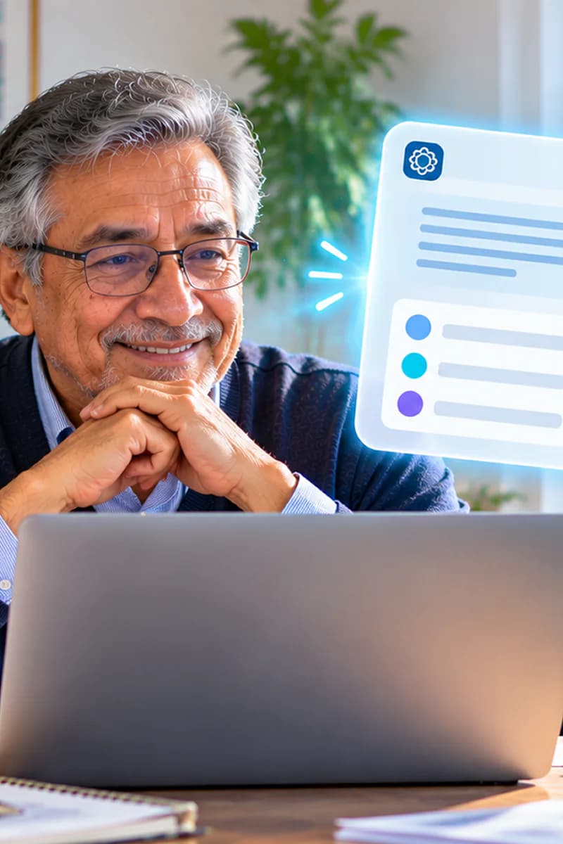 Una persona observa una respuesta generada que puede incluir texto, imágenes y datos.