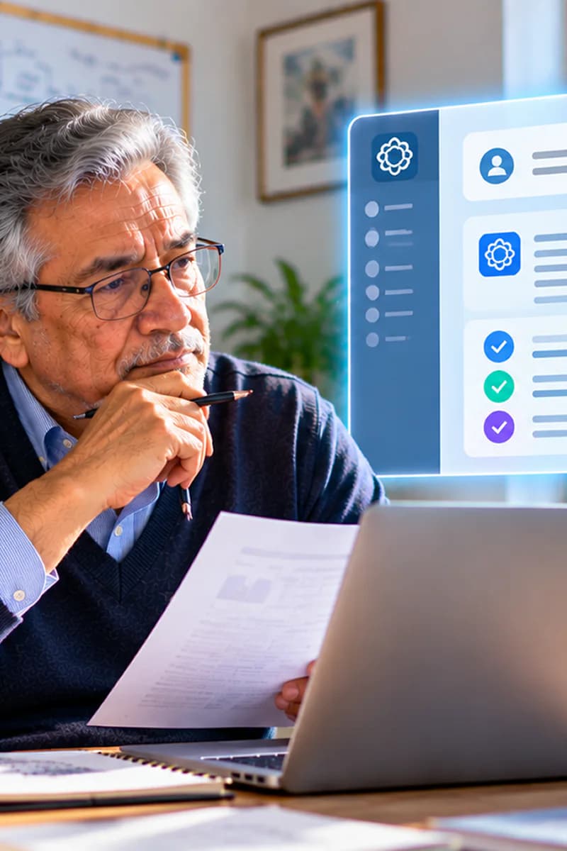 Una persona revisa críticamente una respuesta, verifica sus elementos y decide si debe corregirla.