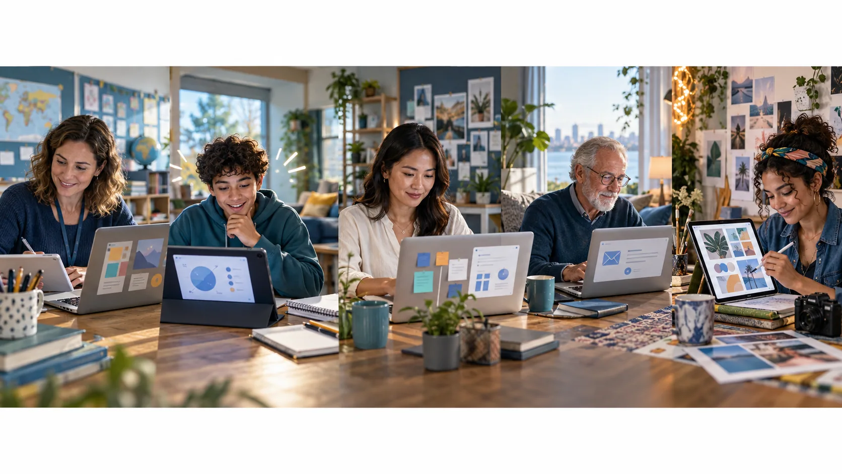 Personas de distintas edades aprenden, organizan, comunican y crean con ayuda de herramientas digitales